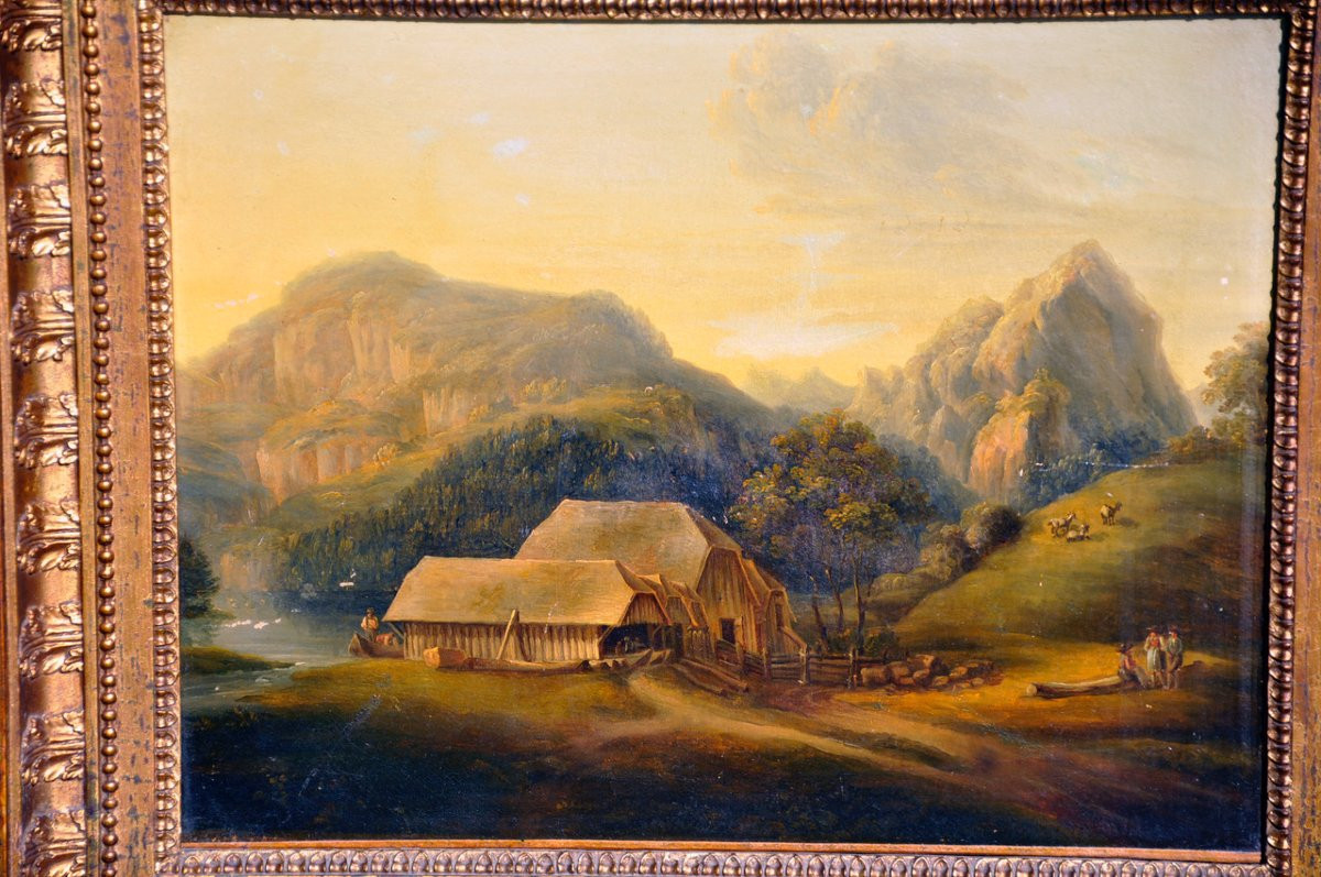 Huile sur toile XIXe siècle dans un cadre style Premier Empire-photo-2