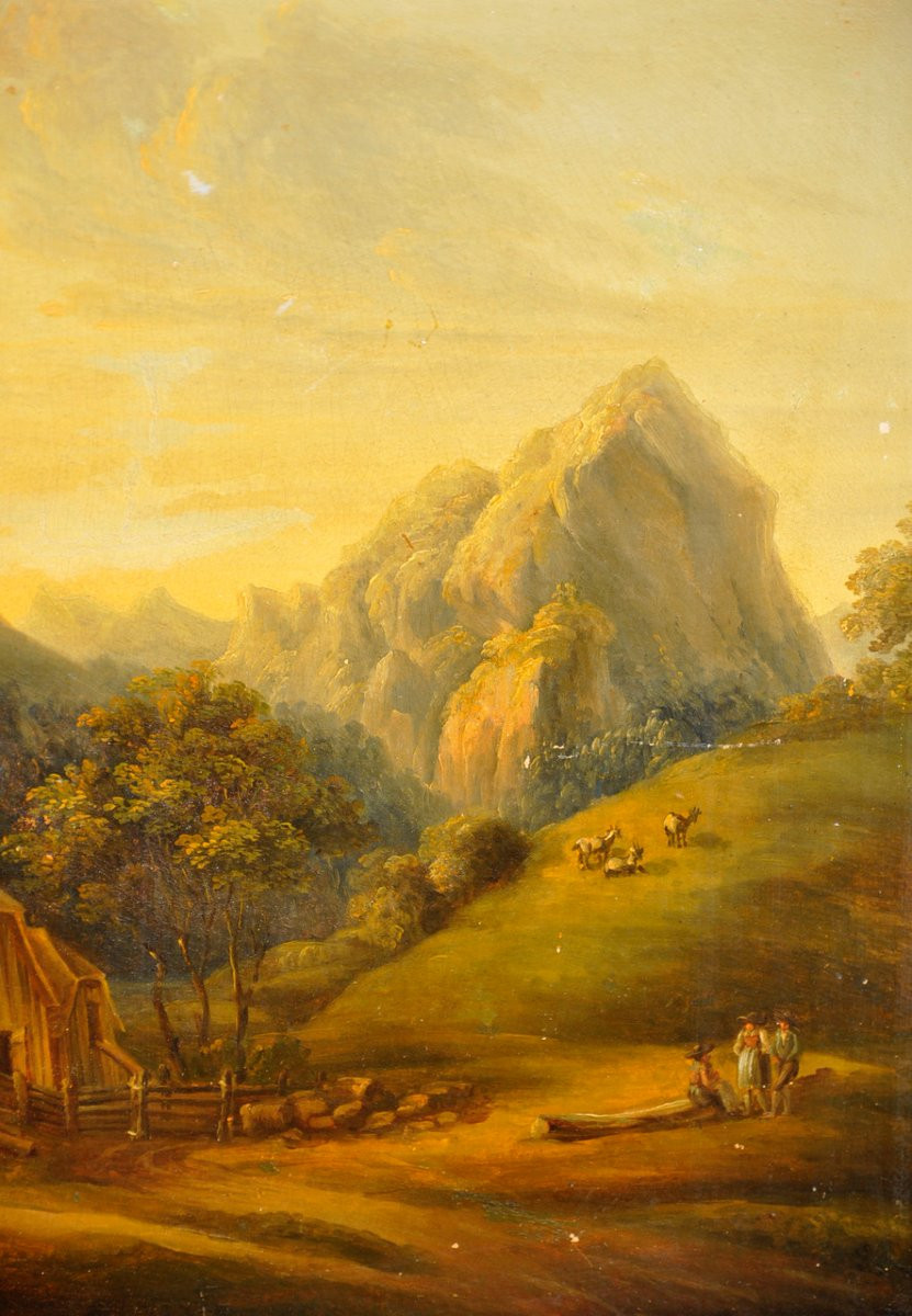 Huile sur toile XIXe siècle dans un cadre style Premier Empire-photo-4