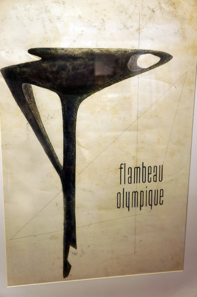 Original Preparatory Drawing For The Olympic Torch For The 1968 Grenoble Winter Games-photo-4