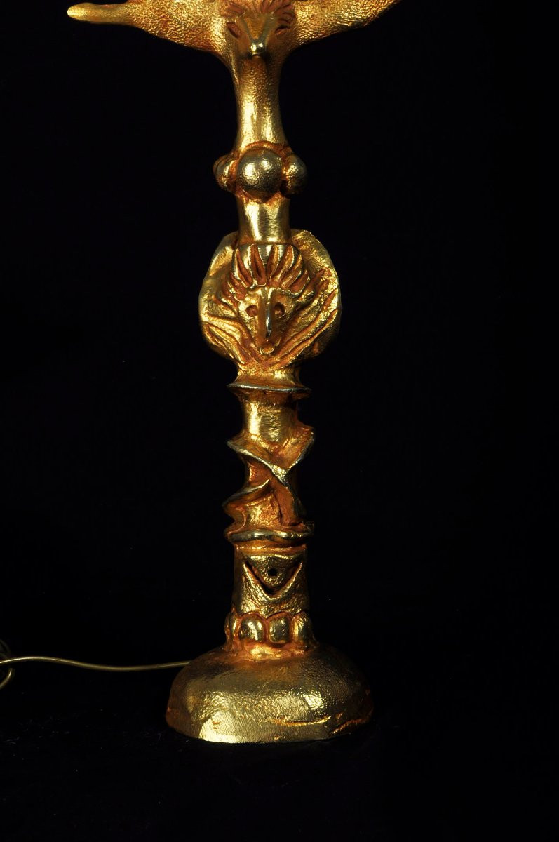 Pierre Casenove pied de lampe sculpture dorée circa 1980-photo-2