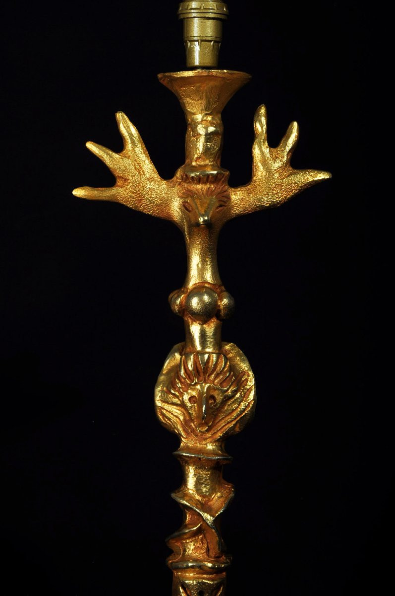 Pierre Casenove pied de lampe sculpture dorée circa 1980-photo-3