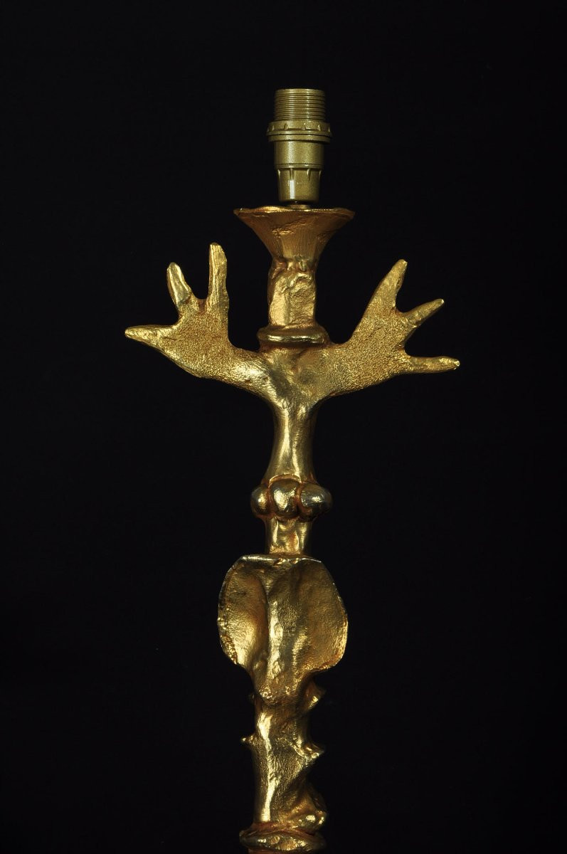 Pierre Casenove pied de lampe sculpture dorée circa 1980-photo-4