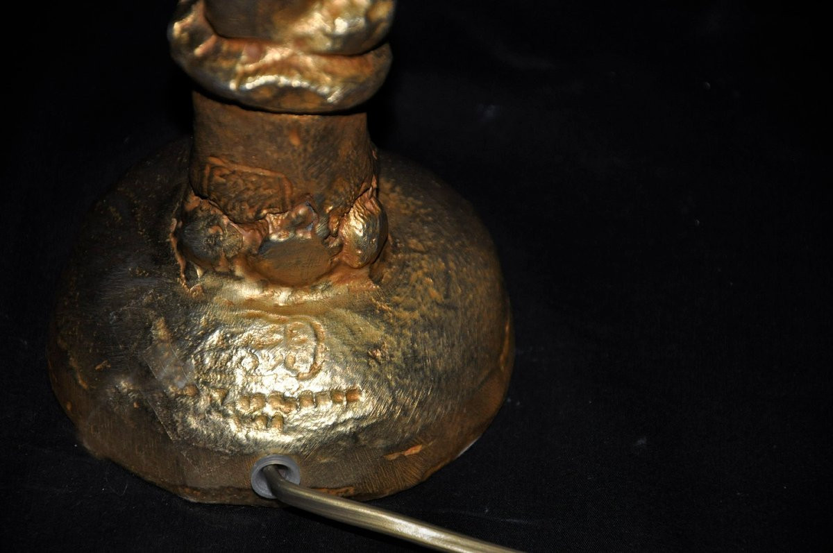 Pierre Casenove pied de lampe sculpture dorée circa 1980-photo-1