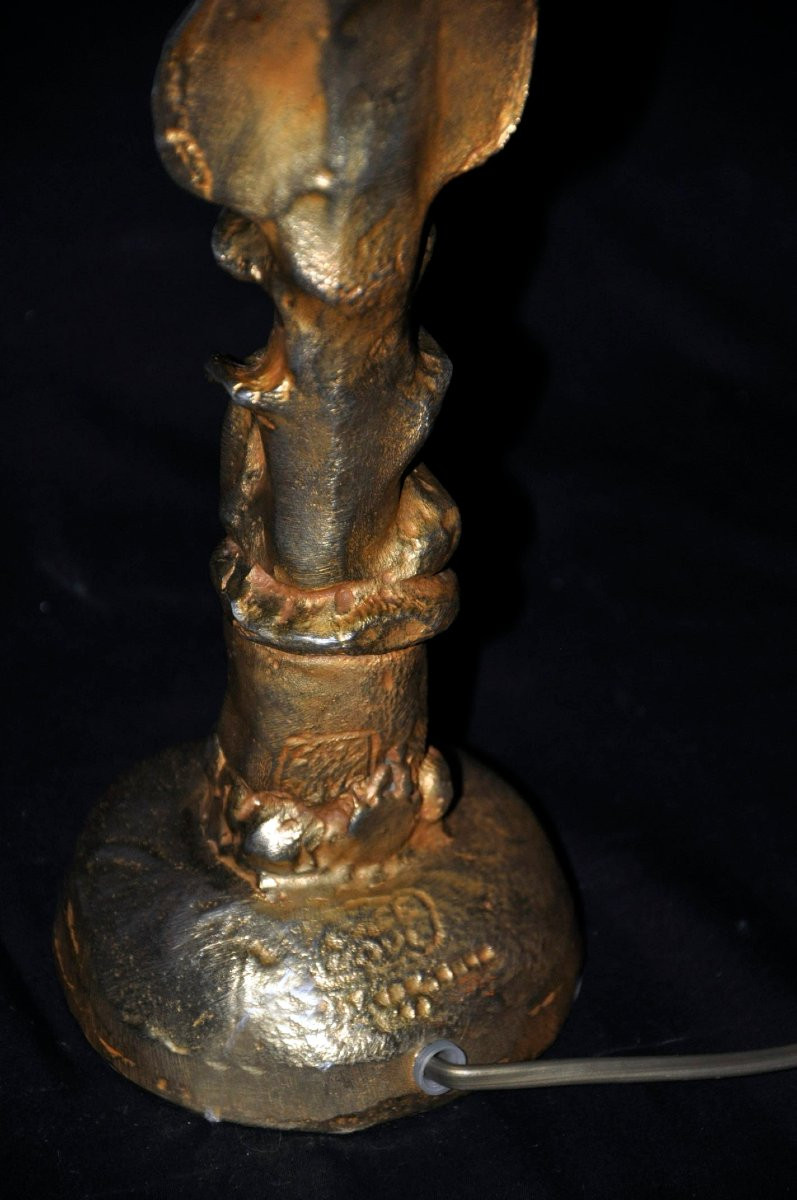 Pierre Casenove pied de lampe sculpture dorée circa 1980-photo-2
