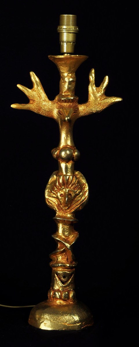 Pierre Casenove pied de lampe sculpture dorée circa 1980
