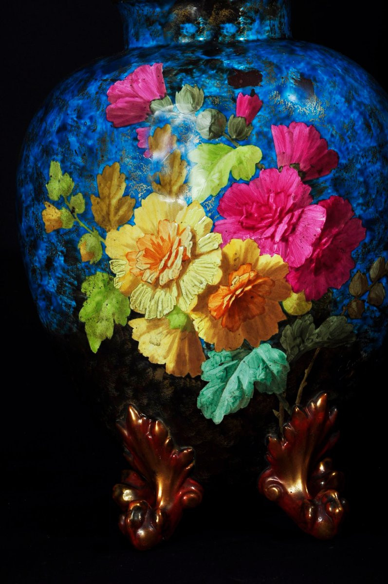 Gabriel Lemonnier Covered Vase In Enamelled Earthenware 19th Century-photo-2