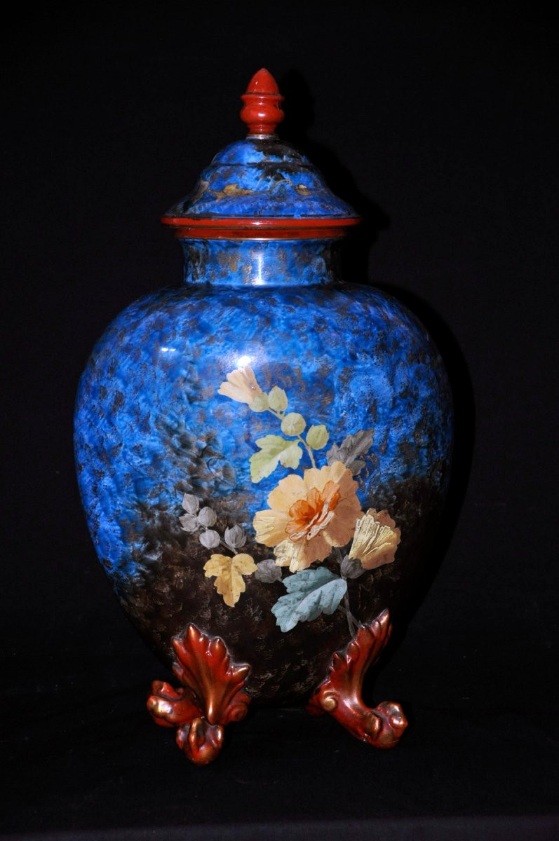 Gabriel Lemonnier Covered Vase In Enamelled Earthenware 19th Century-photo-3