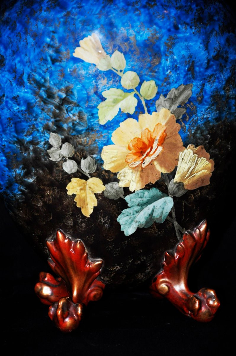 Gabriel Lemonnier Covered Vase In Enamelled Earthenware 19th Century-photo-4
