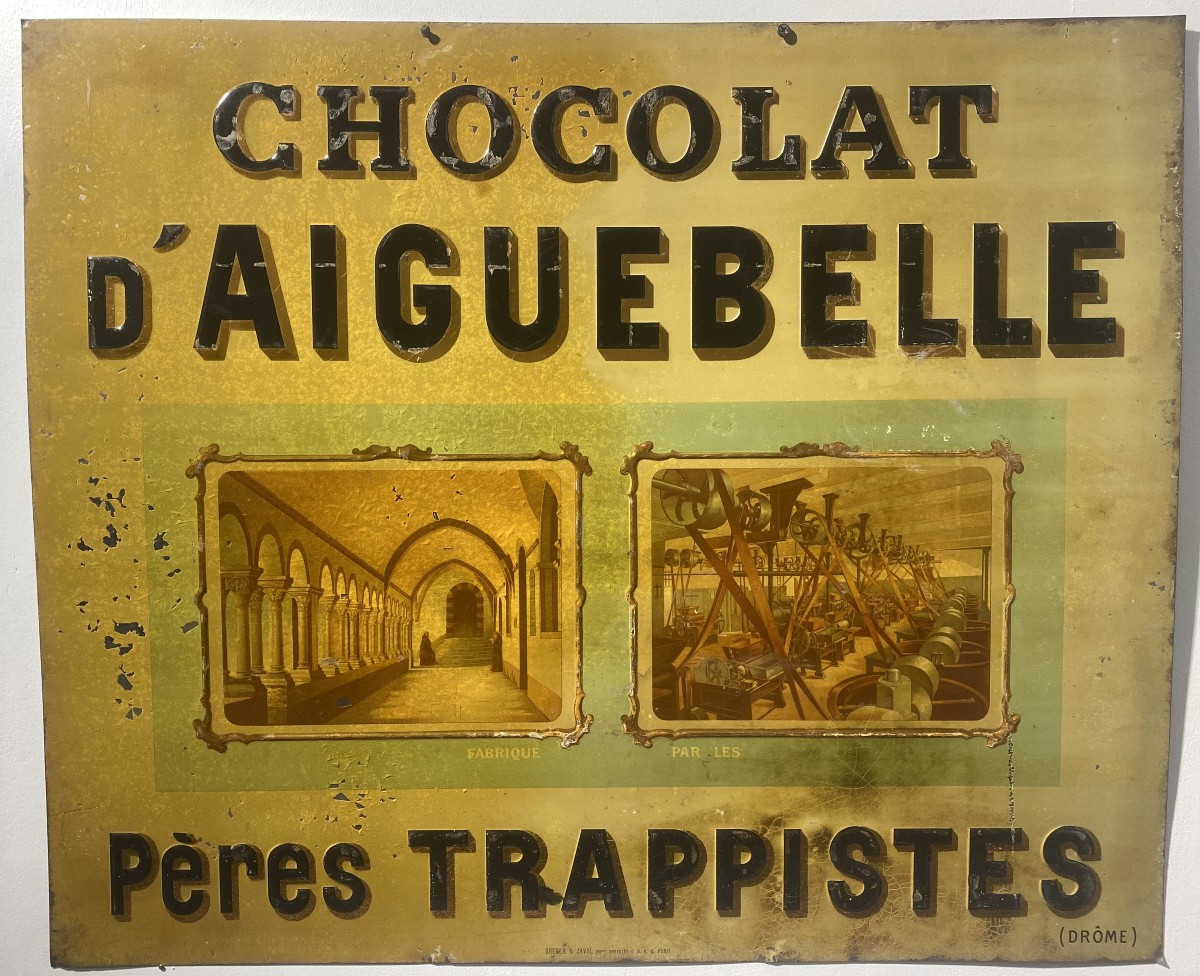 Plaque publicitaire Chocolat d’Aiguebelle Pères Trappistes circa 1920