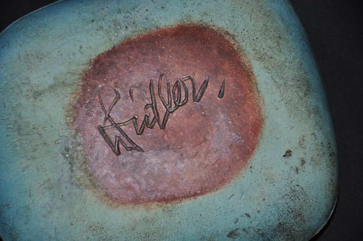 Eugène Fidler Glazed Ceramic Trinket Tray, Signed Circa 1970-photo-3