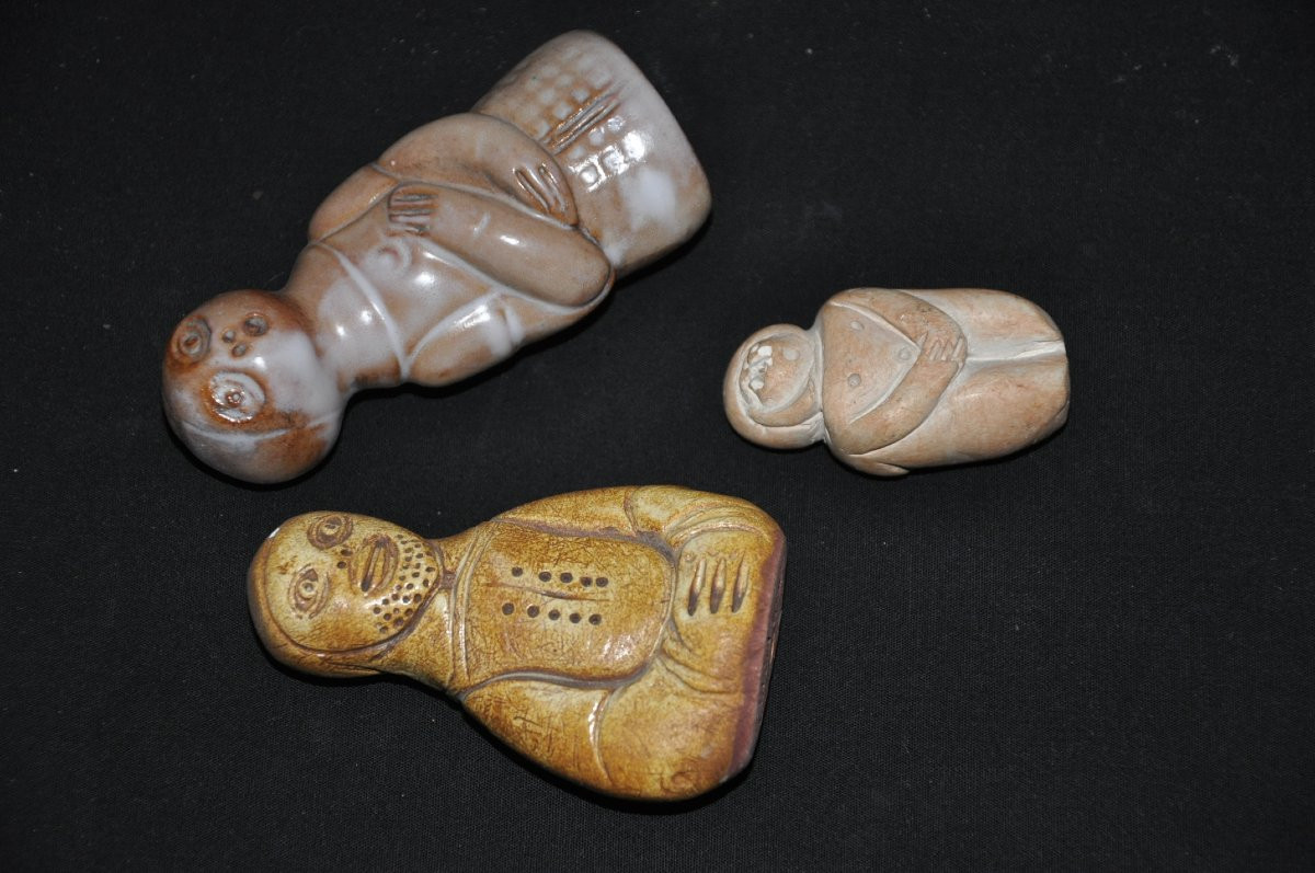 Eugène Fidler Ensemble de trois personnages en céramique signés circa 1960-photo-2