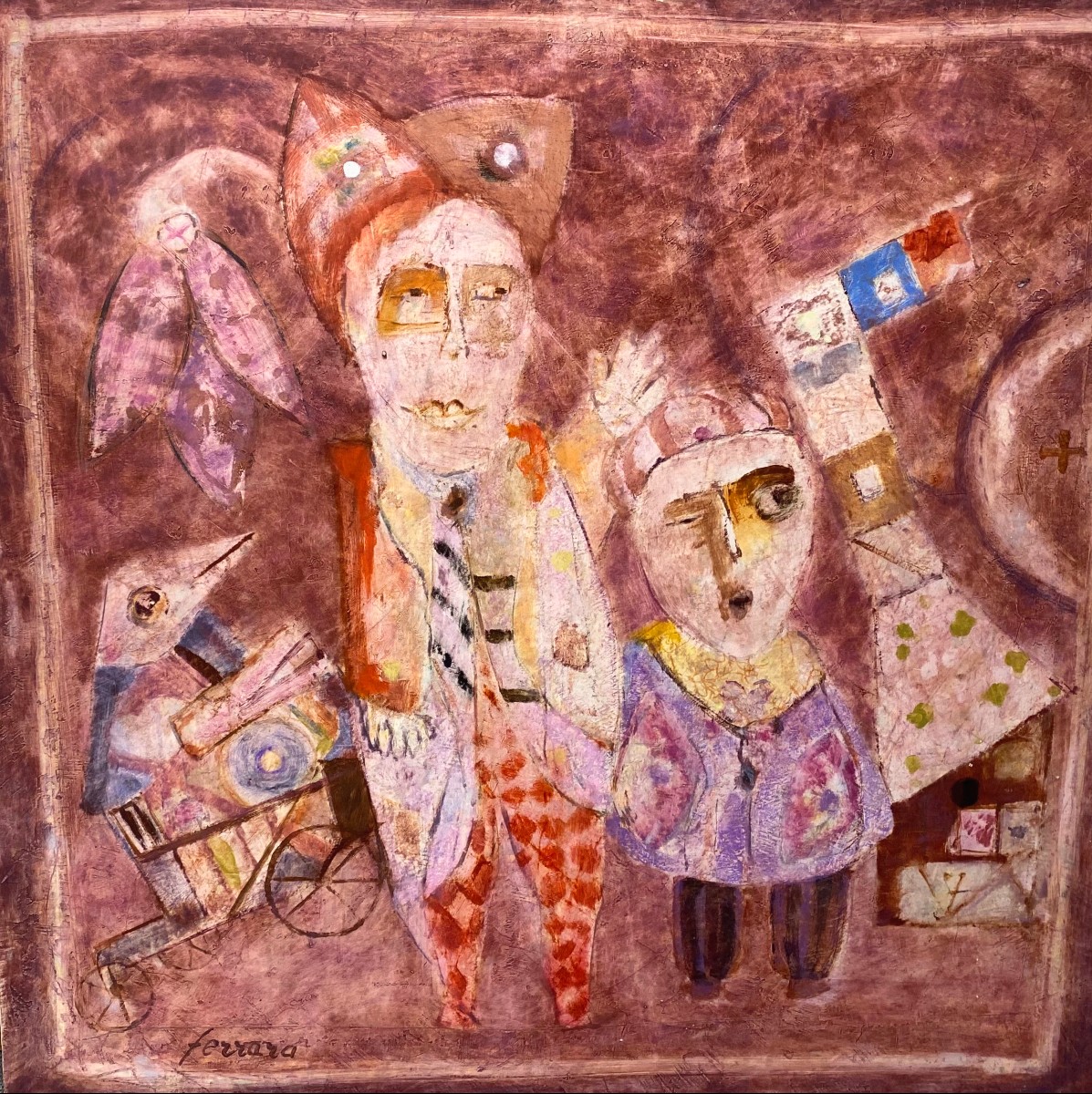 Roger Ferrara Peinture huile  sur panneau bois XXe siècle signée