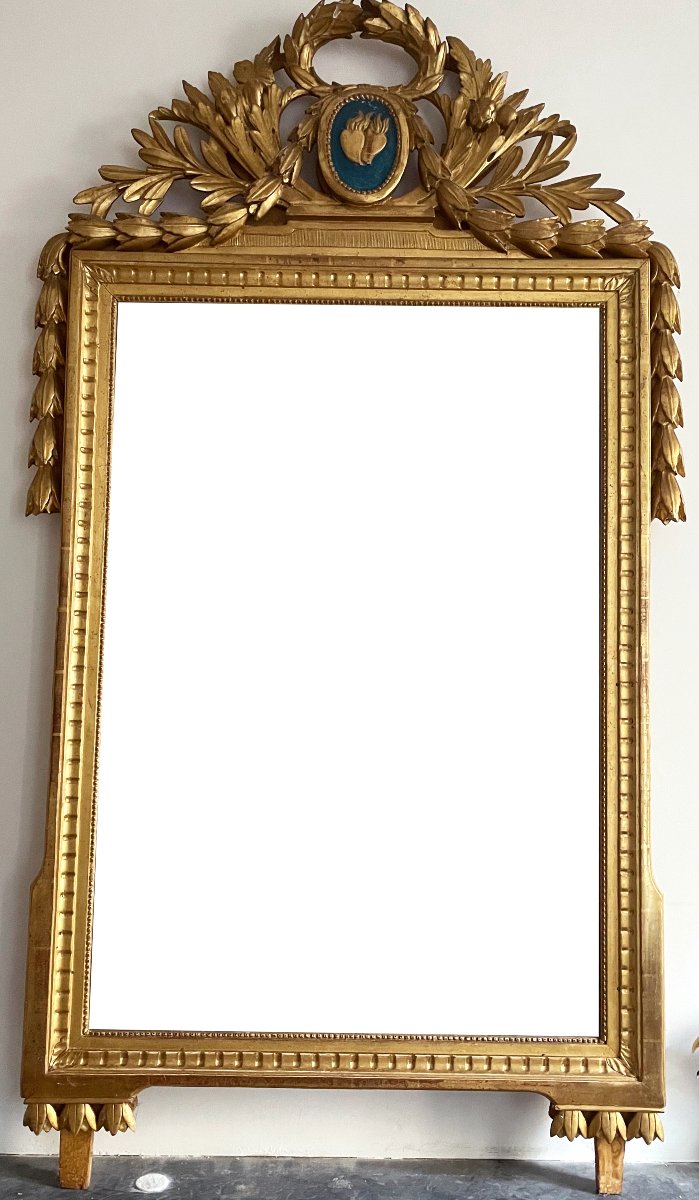 Grand miroir Louis XVI d’époque bois sculpté et doré-photo-4