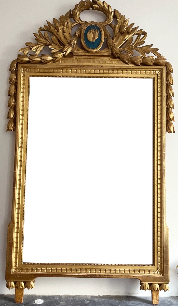 Grand miroir Louis XVI d’époque bois sculpté et doré
