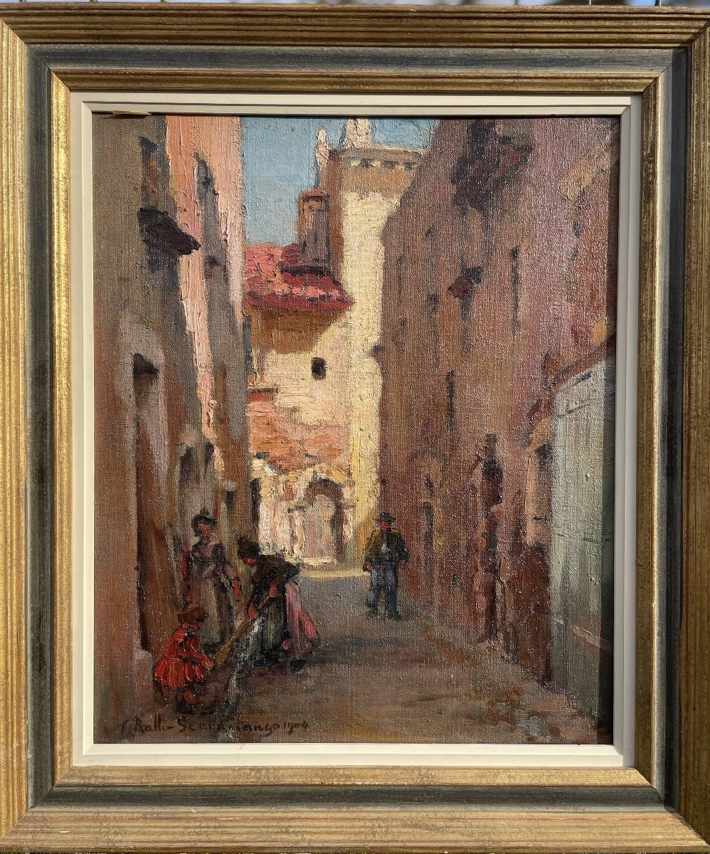 Théodore Jacques Ralli, Oil On Canvas, Signed, Lively Street-photo-3