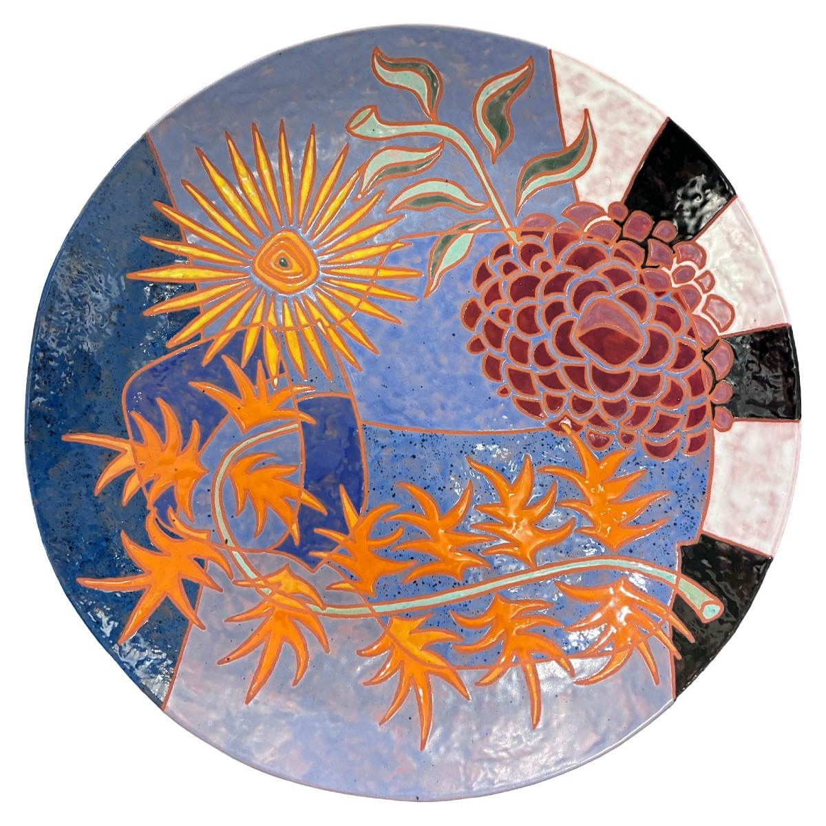 Dominique Baudart Glazed Ceramic Plate, Still Life, 20th Century