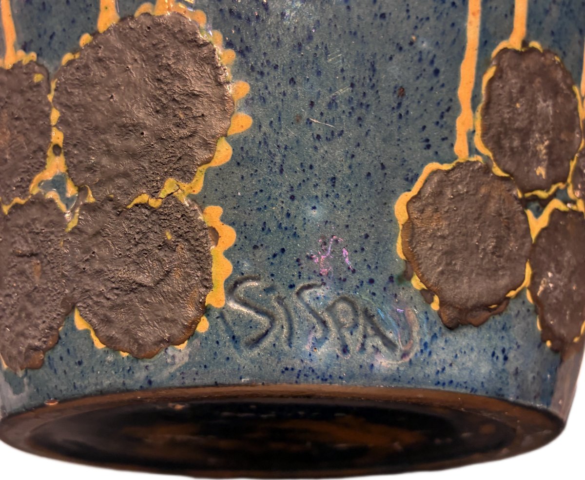 émile Simonod Signed Sispa Art Deco Glazed Ceramic -photo-3