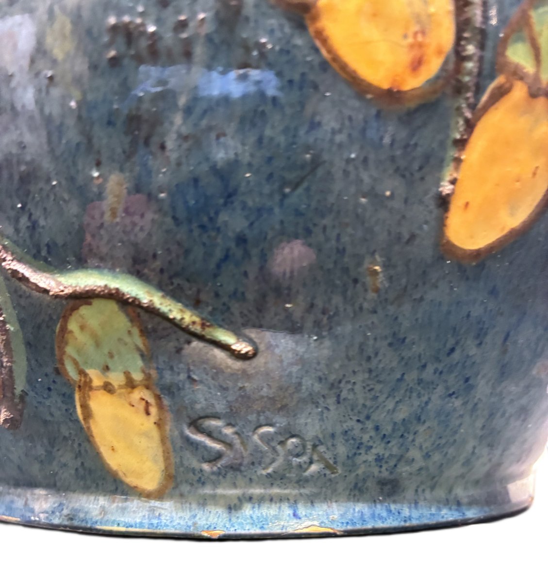 émile Simonod Signed Sispa Art Deco Glazed Ceramic Lamp Base -photo-2