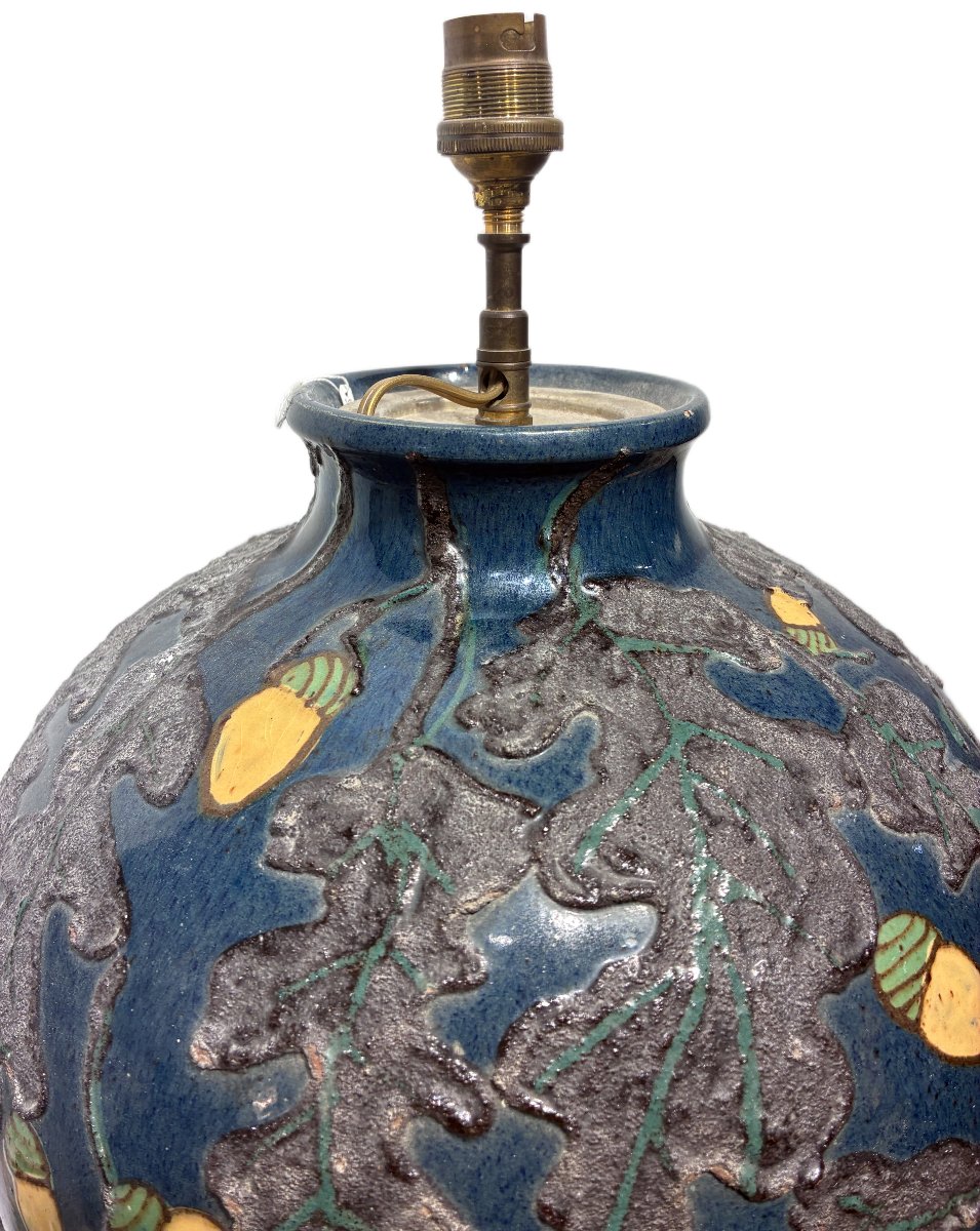 émile Simonod Signed Sispa Art Deco Glazed Ceramic Lamp Base -photo-3