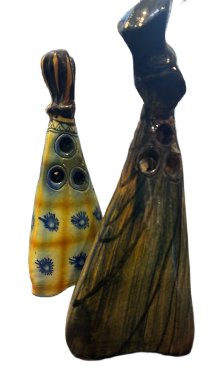 Accolay, A Set Of Two Anthropomorphic Glazed Ceramic Sculptures From The 1960s-photo-4