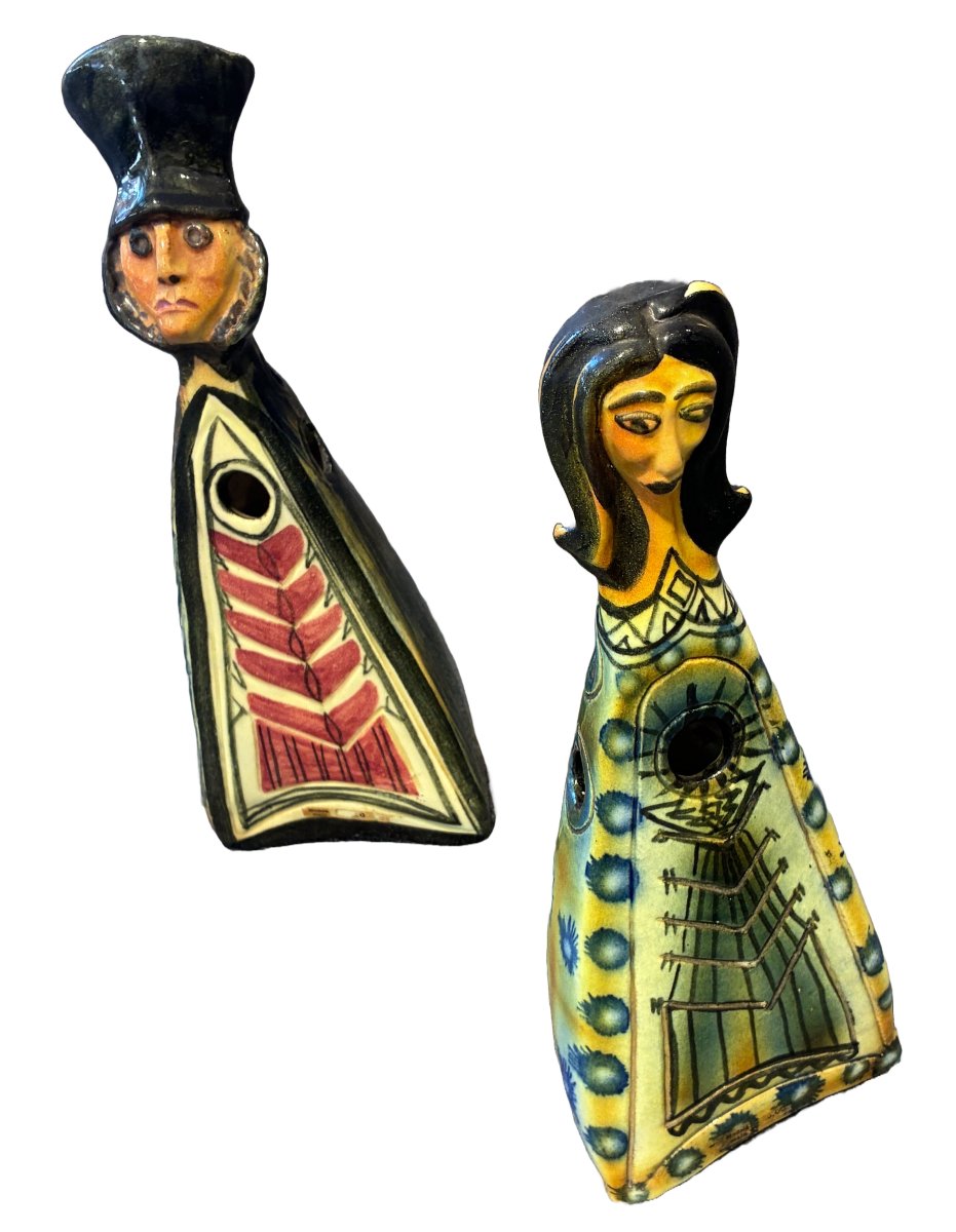Accolay, A Set Of Two Anthropomorphic Glazed Ceramic Sculptures From The 1960s-photo-4