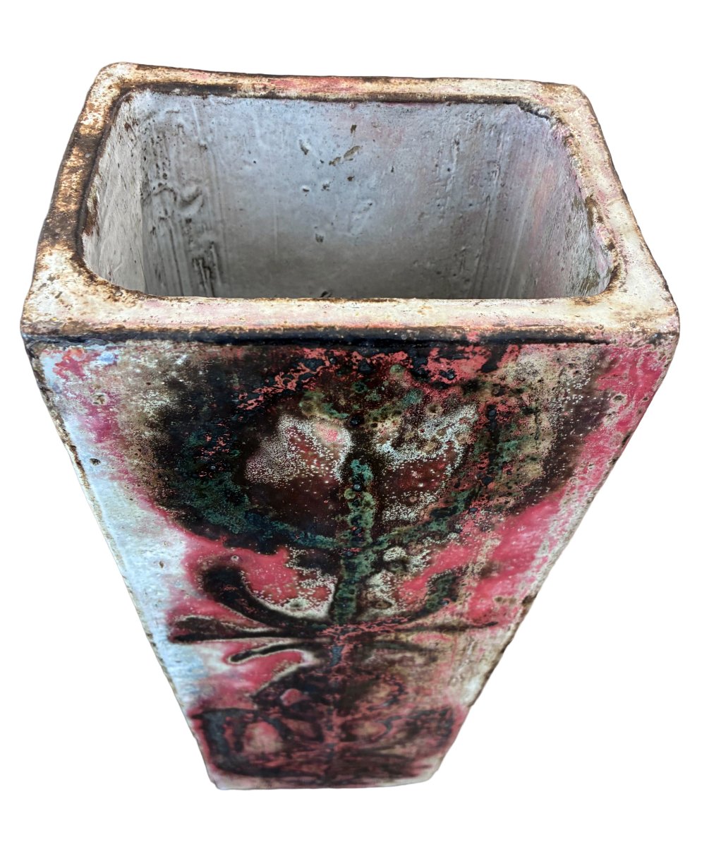 Jacques Pouchain, Glazed Ceramic Vase With Stylized Floral Design, 20th Century-photo-2