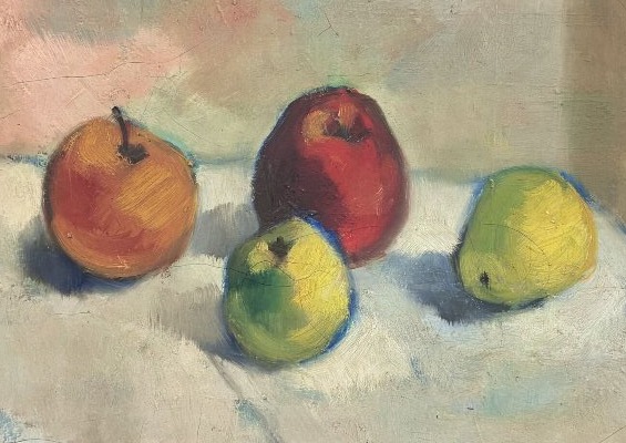 Georges Polez nature morte aux pommes huile sur toile datée 1936-photo-2