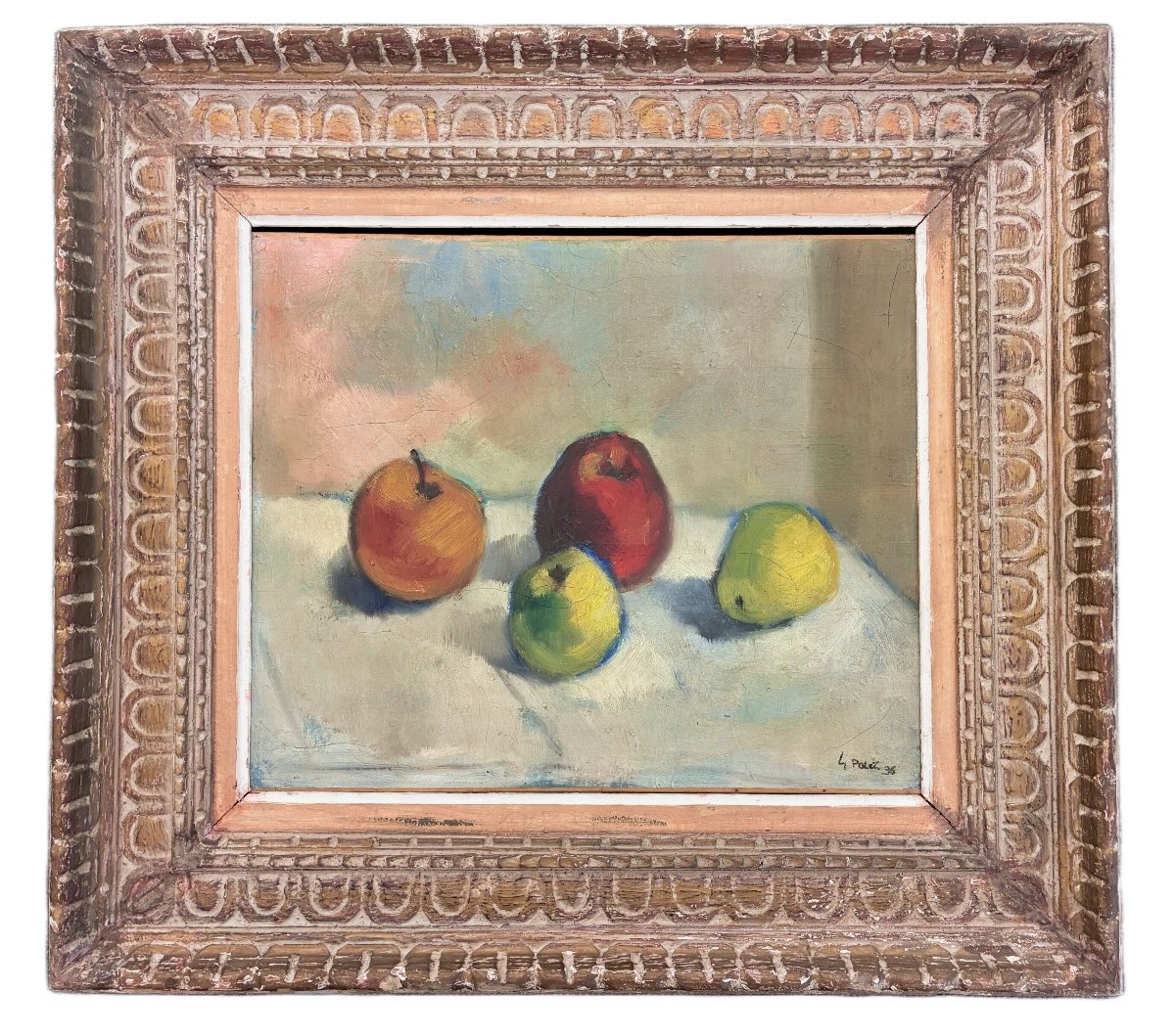 Georges Polez nature morte aux pommes huile sur toile datée 1936