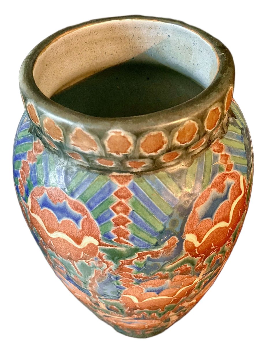 Revernay – Large Egg-shaped Glazed Stoneware Vase, Circa 1920-photo-4