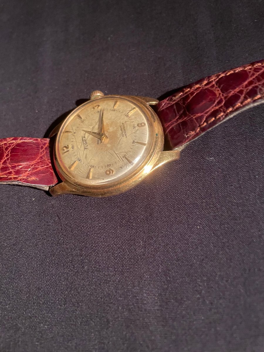 Montre homme boitier or massif marque Flora 
