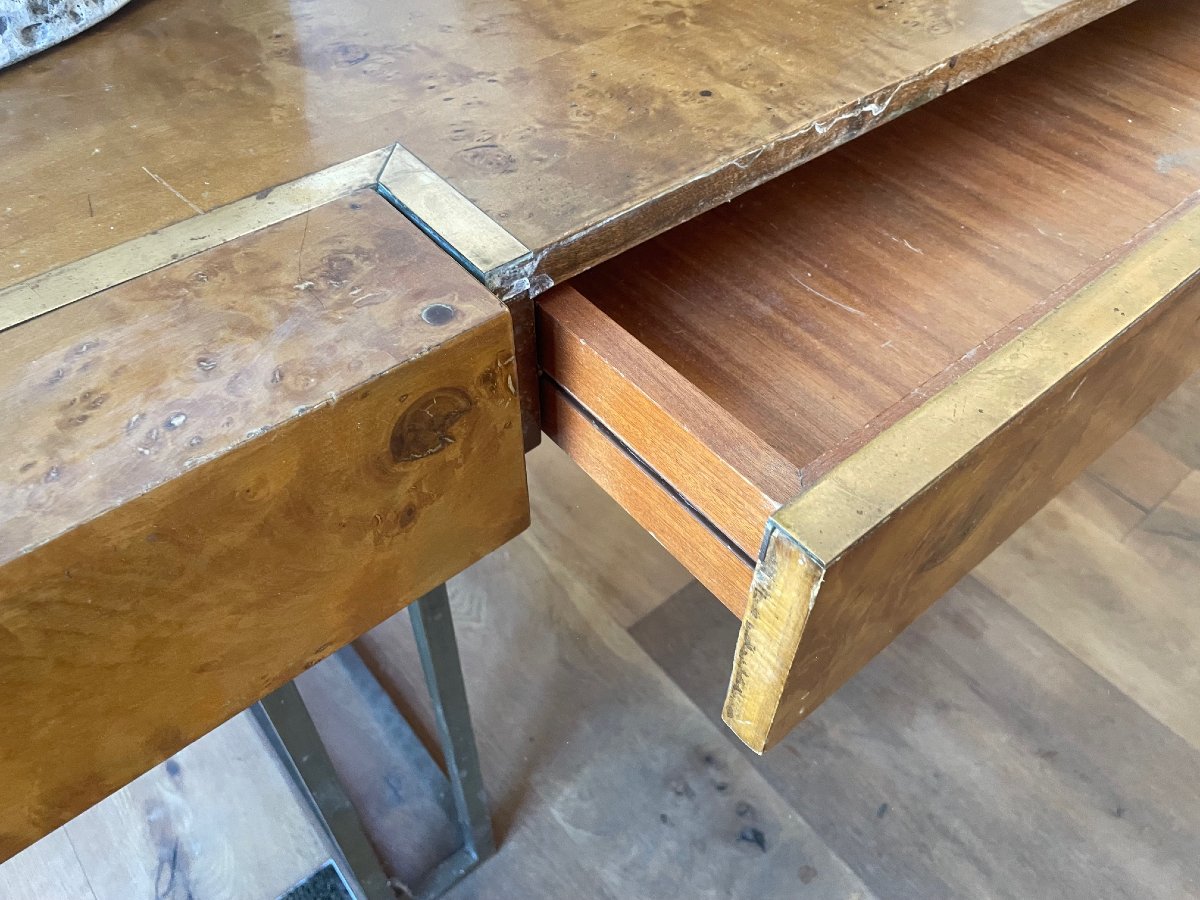 Desk / Console Table By Jean Claude Mahey, Elm Burl And Bronze -photo-2