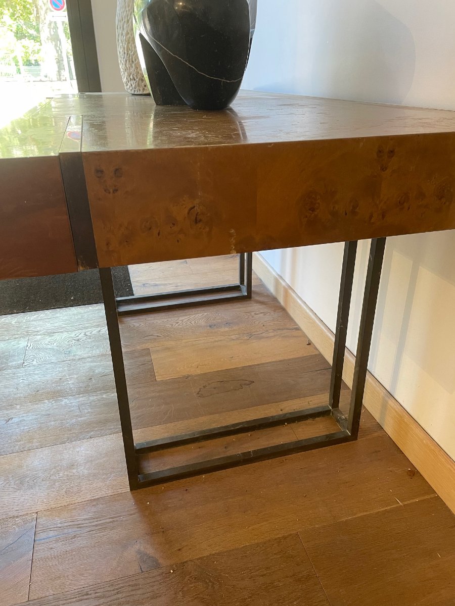Desk / Console Table By Jean Claude Mahey, Elm Burl And Bronze -photo-3