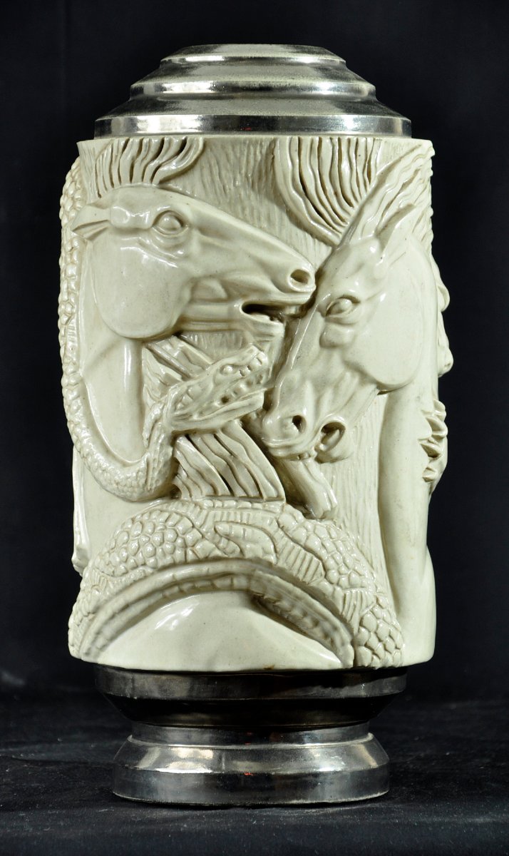 Vase signé "Gentil et Bourdet , base et col argenté -photo-2