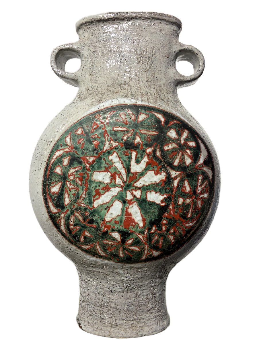 Jacques Pouchain grand vase à deux anses en céramique émaillée polychrome circa 70-photo-2