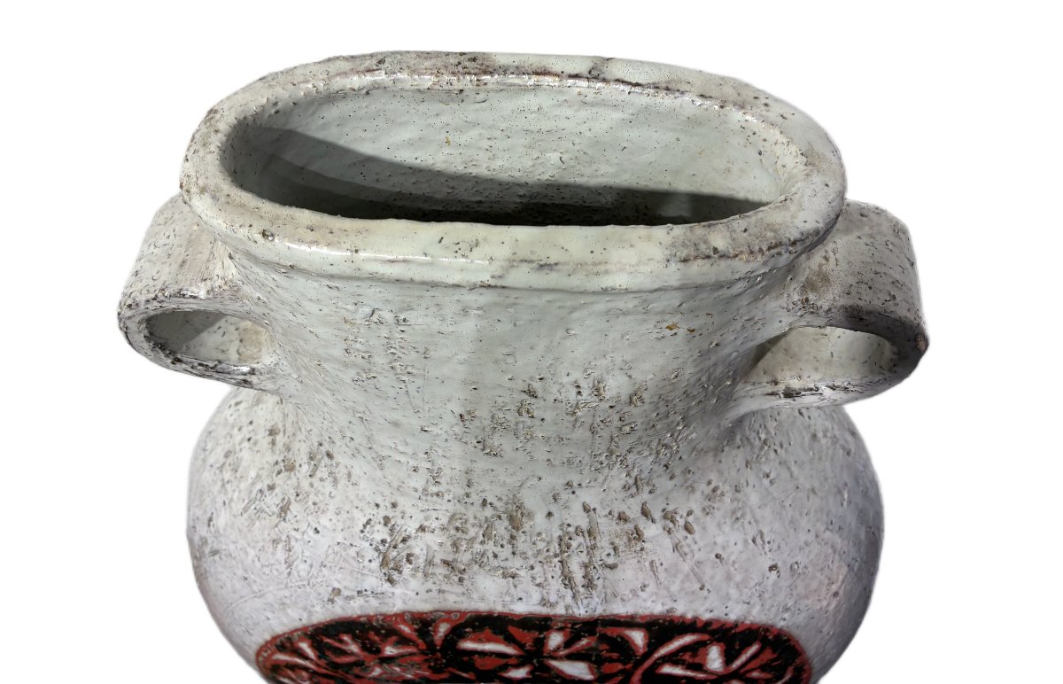 Jacques Pouchain grand vase à deux anses en céramique émaillée polychrome circa 70-photo-1