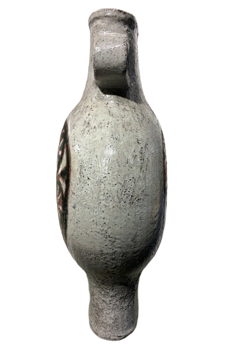 Jacques Pouchain grand vase à deux anses en céramique émaillée polychrome circa 70-photo-2