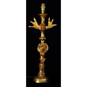 Pierre Casenove pied de lampe sculpture dorée circa 1980