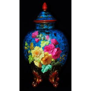 Gabriel Lemonnier Covered Vase In Enamelled Earthenware 19th Century