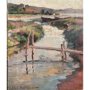 Théodore Jacques Ralli, Oil On Canvas, Signed, River Landscape