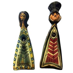 Accolay, A Set Of Two Anthropomorphic Glazed Ceramic Sculptures From The 1960s