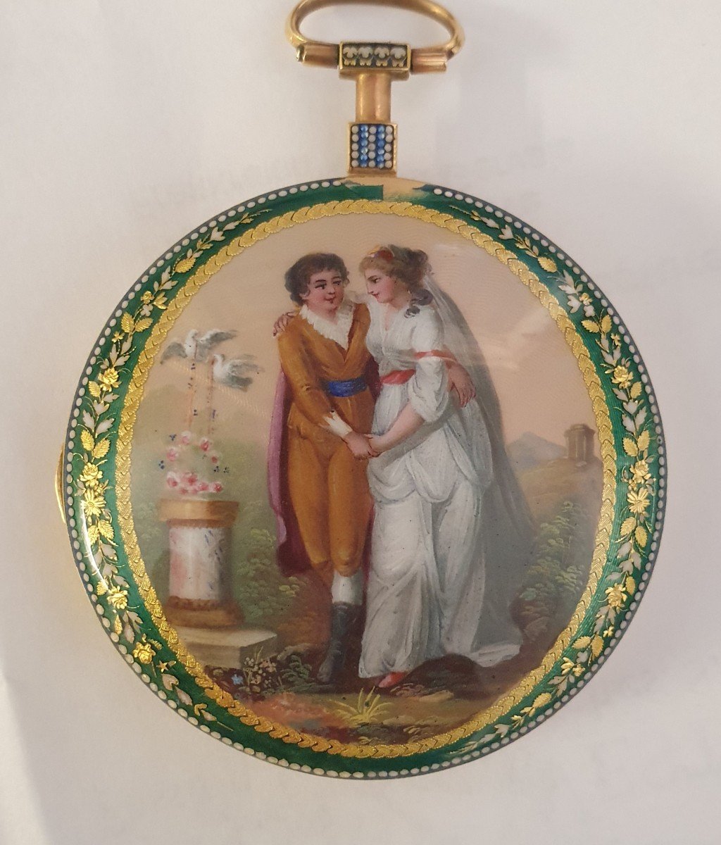 RARE Montre A Coq Louis XVI  (1750 -1770) &eacute;maill&eacute;e en or 18k