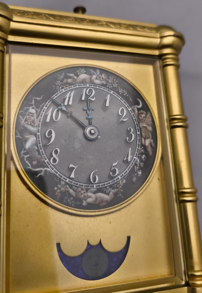 pendulette de voyage Drocourt petite sonnerie /silence et lune + clé double-photo-4