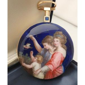 Rare Montre &agrave; Coq &eacute;maill&eacute;e Louis XVI grand diam&egrave;tre 