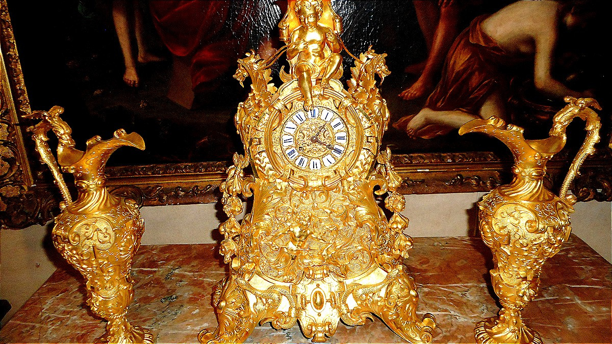 Gilt Bronze Fireplace Surround With Ewers