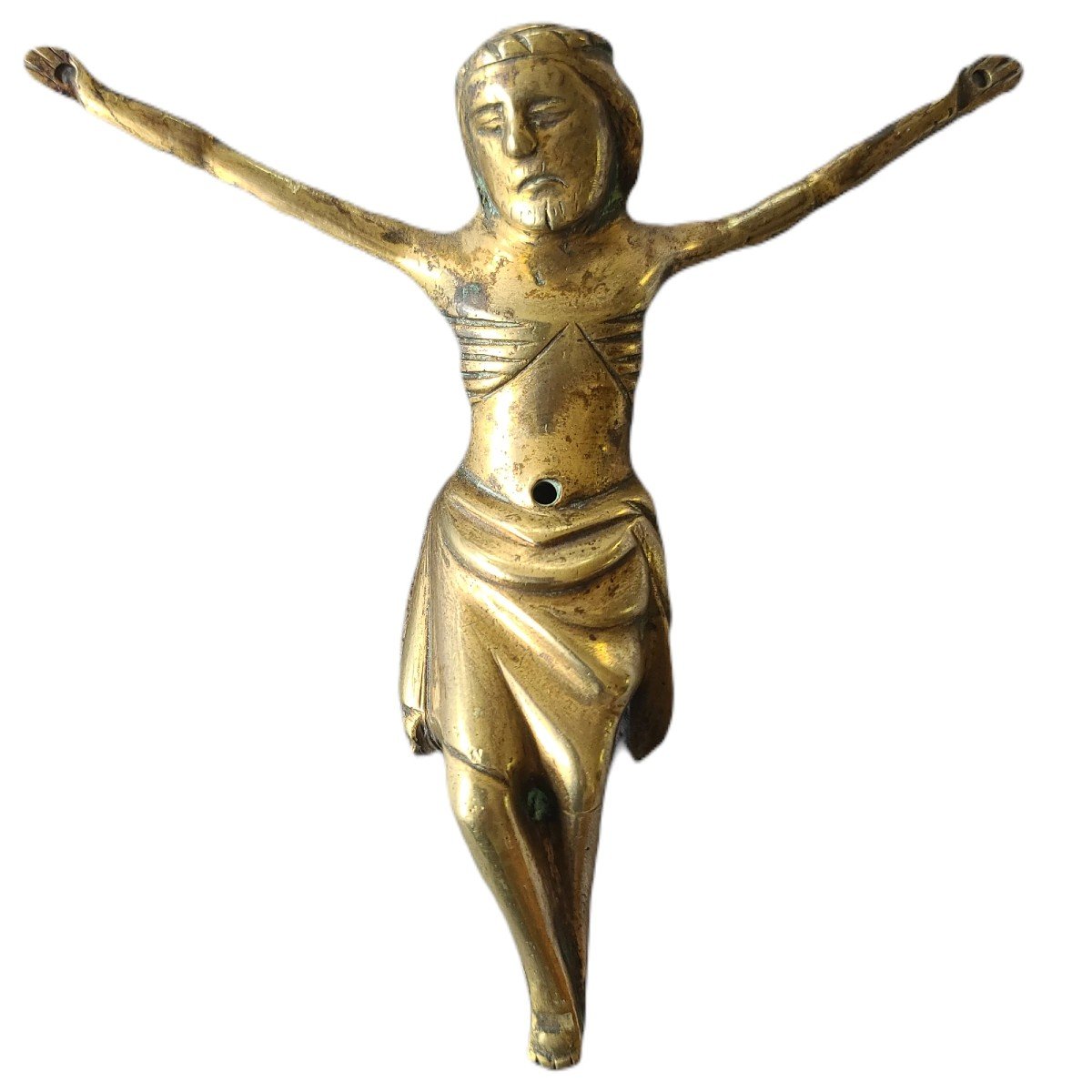 Christ In Gothic Gilt Bronze. 14th Century.-photo-2