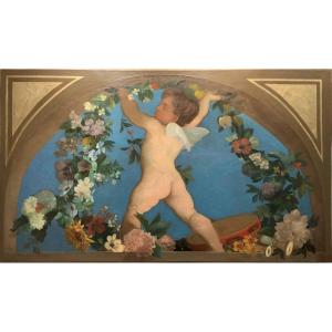 Pierre-Victor Galland 1822- 1892  Amour soutenant une guirlande de fleurs