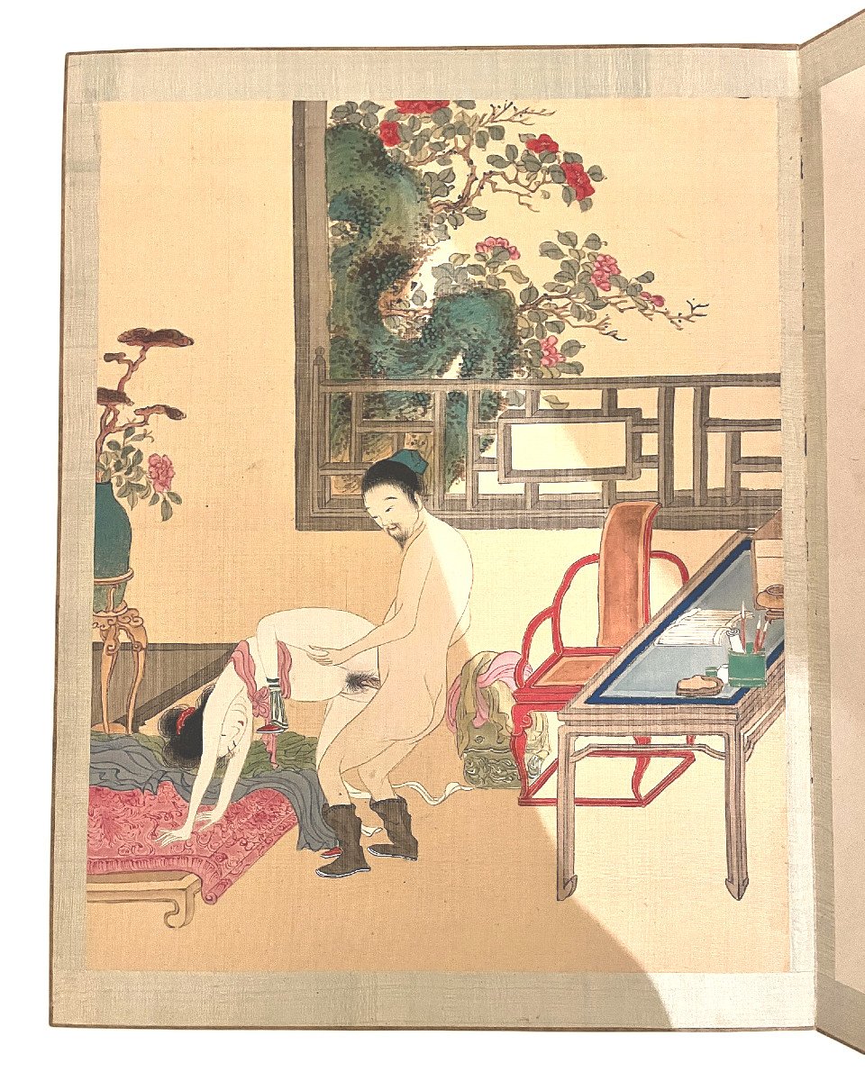 “Livre d’Oreillers” Chinois De 12 Peintures Erotiques, Dynastie Qing, XIXème Siècle-photo-5