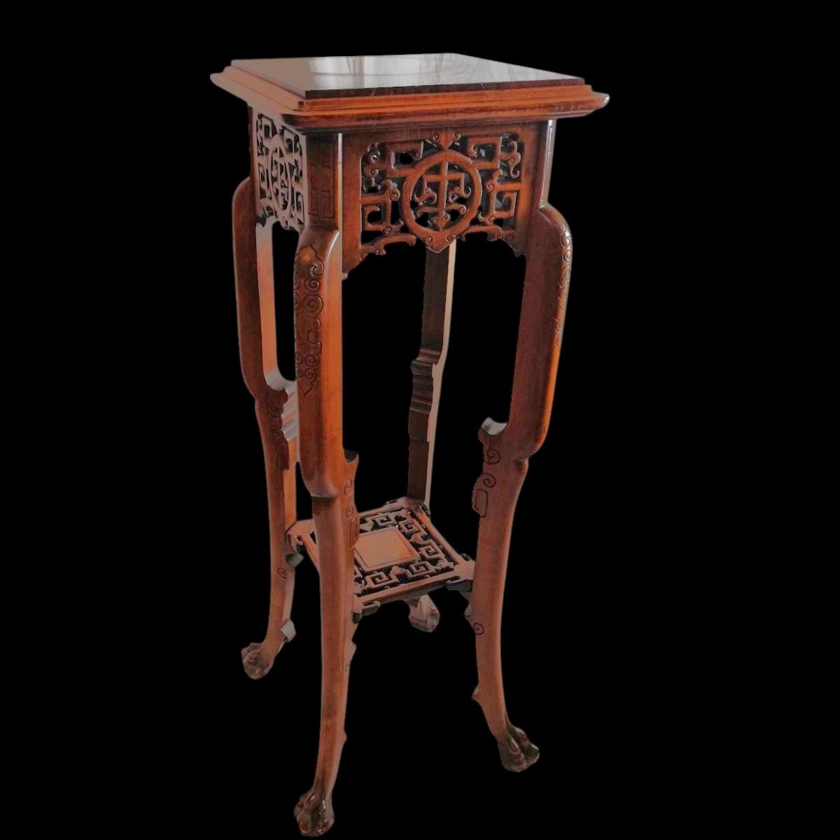 Rare Japanese-style Pedestal / Gueridon In Carved Wood By Gabriel Viardot-photo-2