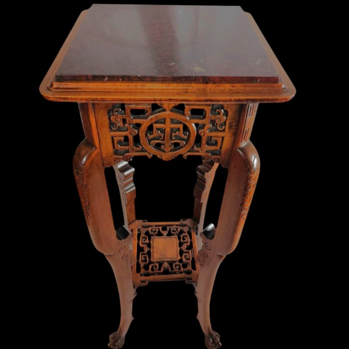 Rare Japanese-style Pedestal / Gueridon In Carved Wood By Gabriel Viardot-photo-5