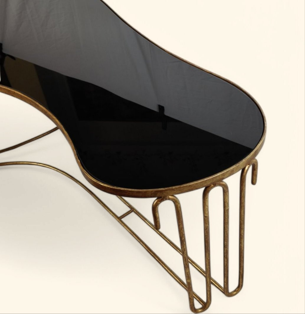 Table Rognon en Métal Doré dans le Style de la Table "Ondulation" de Jean Royère -photo-4